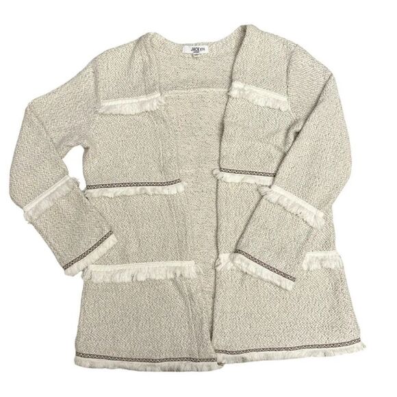JACK By BB Dakota Sweater Womens Small Tweed Open Blazer Boho Fringe - Picture 2 of 9